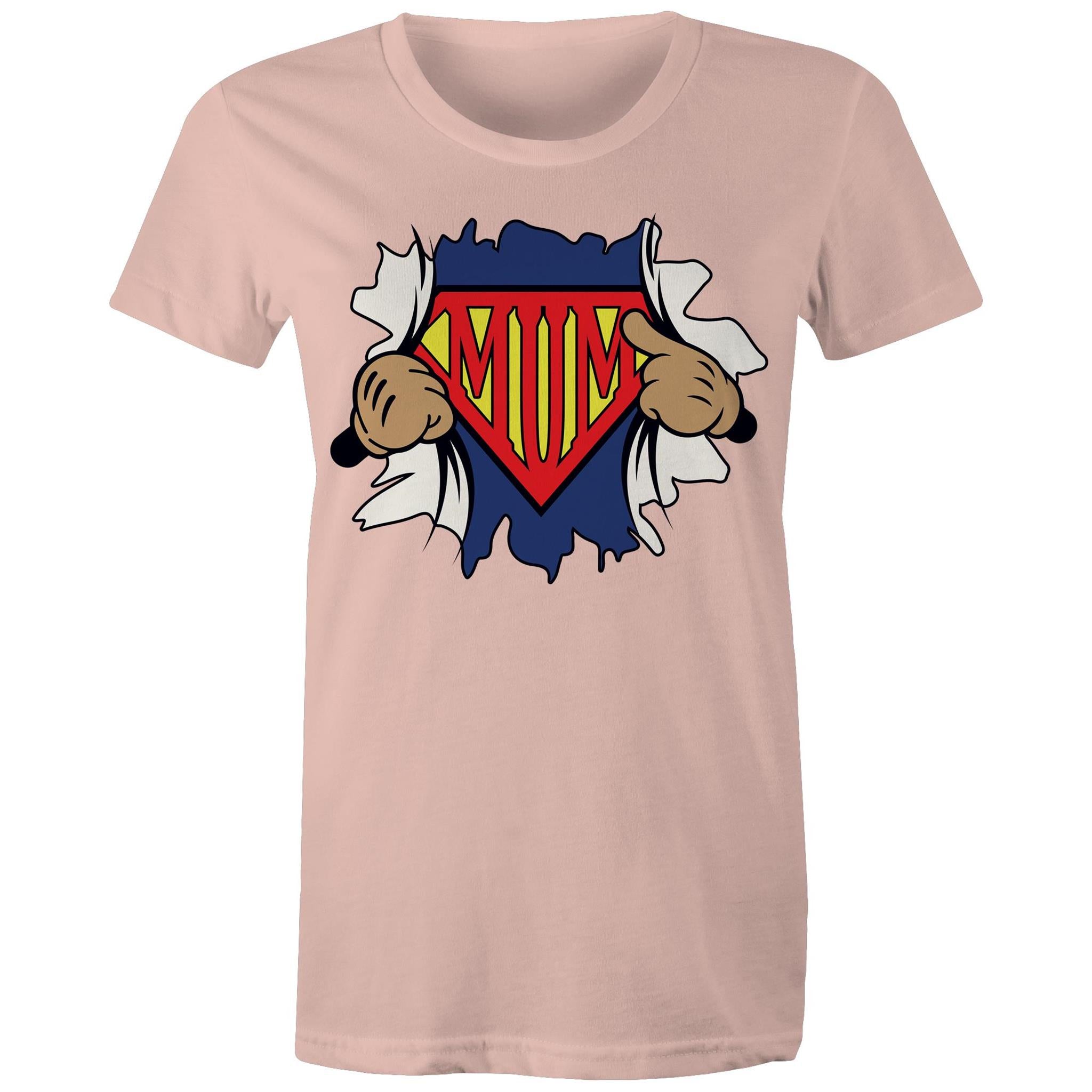 Super Mum - Womens T-shirt Pale Pink Womens T-shirt comic Mum Printed In Australia
