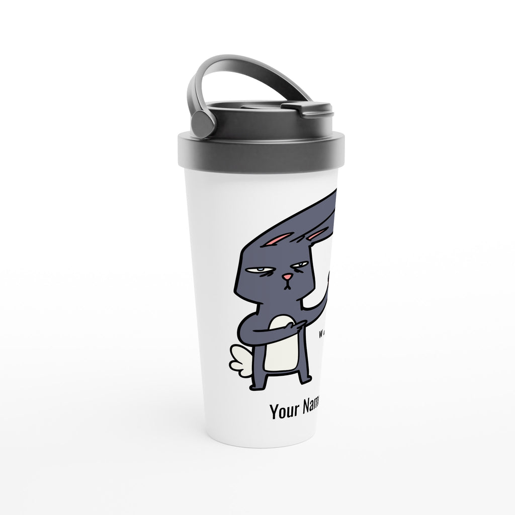 Personalised Wake Up, Coffee Rabbit White 15oz Stainless Steel Travel Mug Personalised Travel Mug animal Coffee Customise Globally Fulfilled Personalise