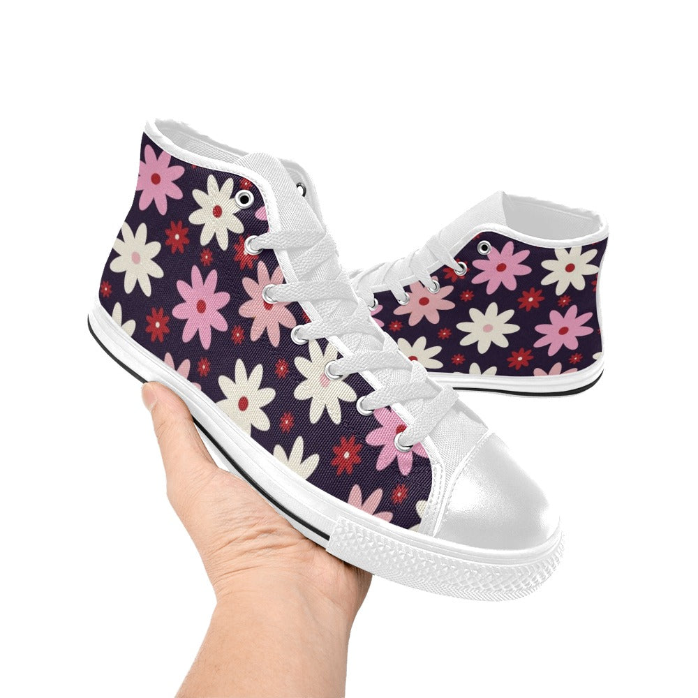 Pink Daisy - Kids' High Top Canvas Shoes Kids High Top Canvas Shoes Plants Printed Offshore