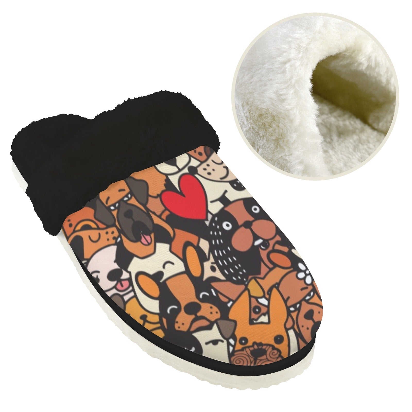 All The Dogs Men's Fur Trim Thick-Sole Indoor Slippers Men's Fur Trimmed Slippers animal Printed Offshore