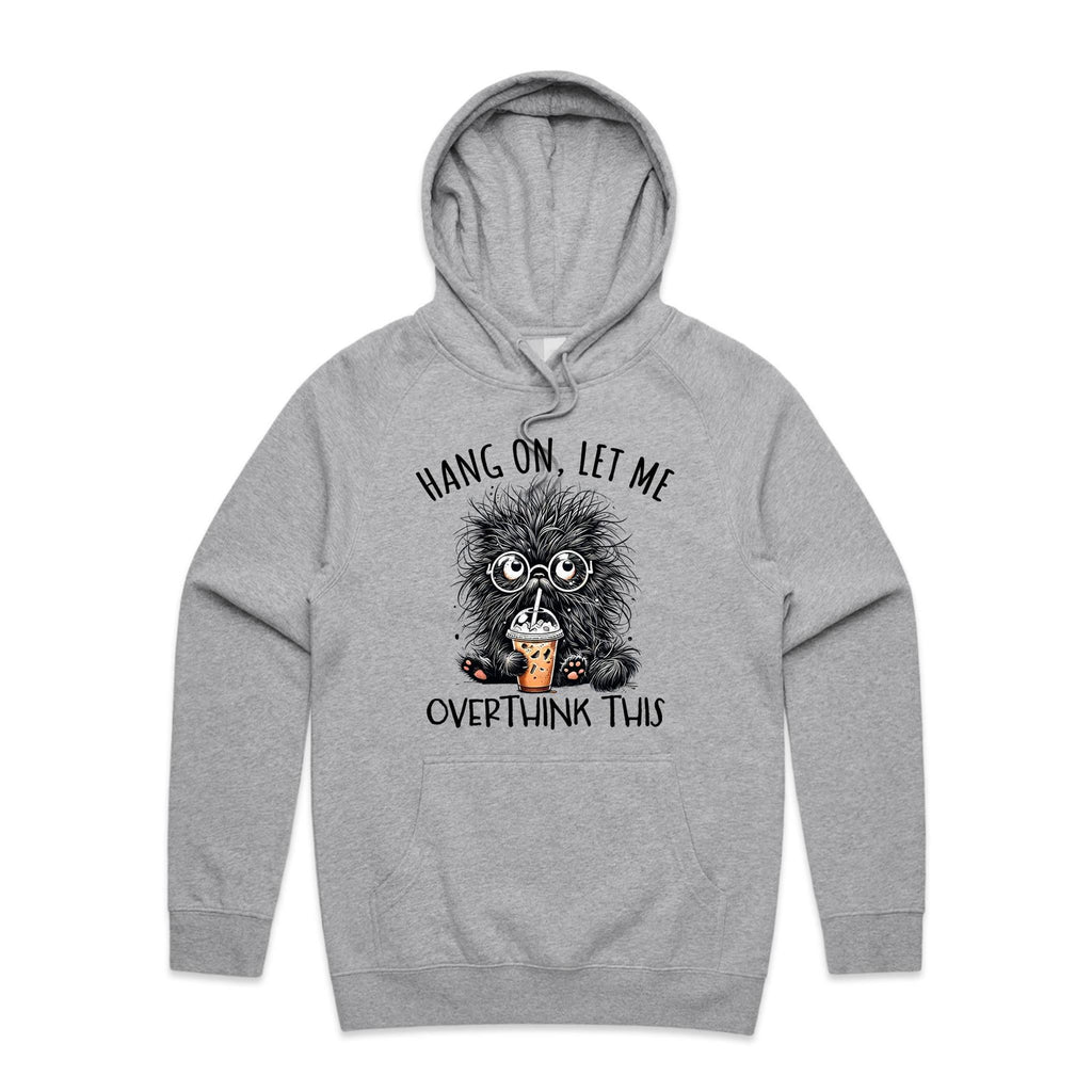 Frazzled Cat, Hang On Let Me Overthink This Men's AS Colour Hoodie Grey Marle Mens Hoodie animal Printed In Australia