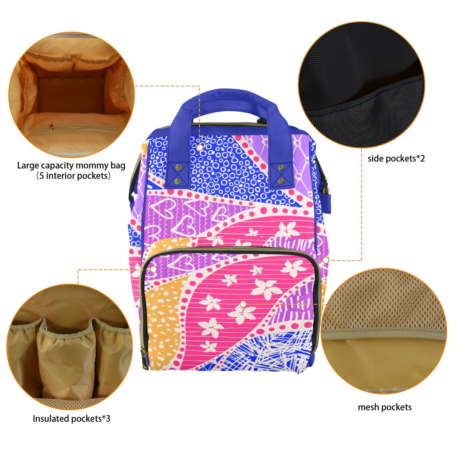 Pink Swirl - Multi-Function Backpack, Nappy / Diaper Bag