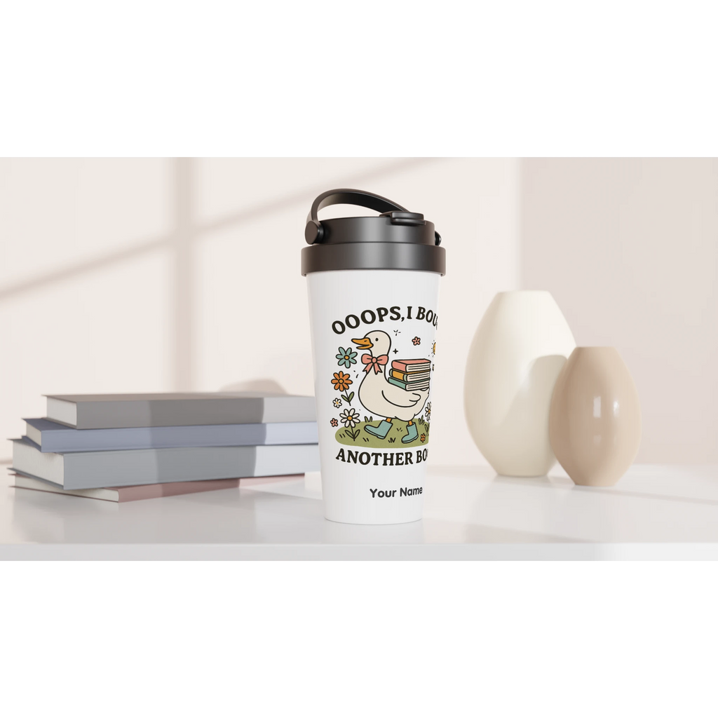 Personalised - Oops, I Bought Another Book - White 15oz Stainless Steel Travel Mug Personalised Travel Mug customise Globally Fulfilled personalise Reading