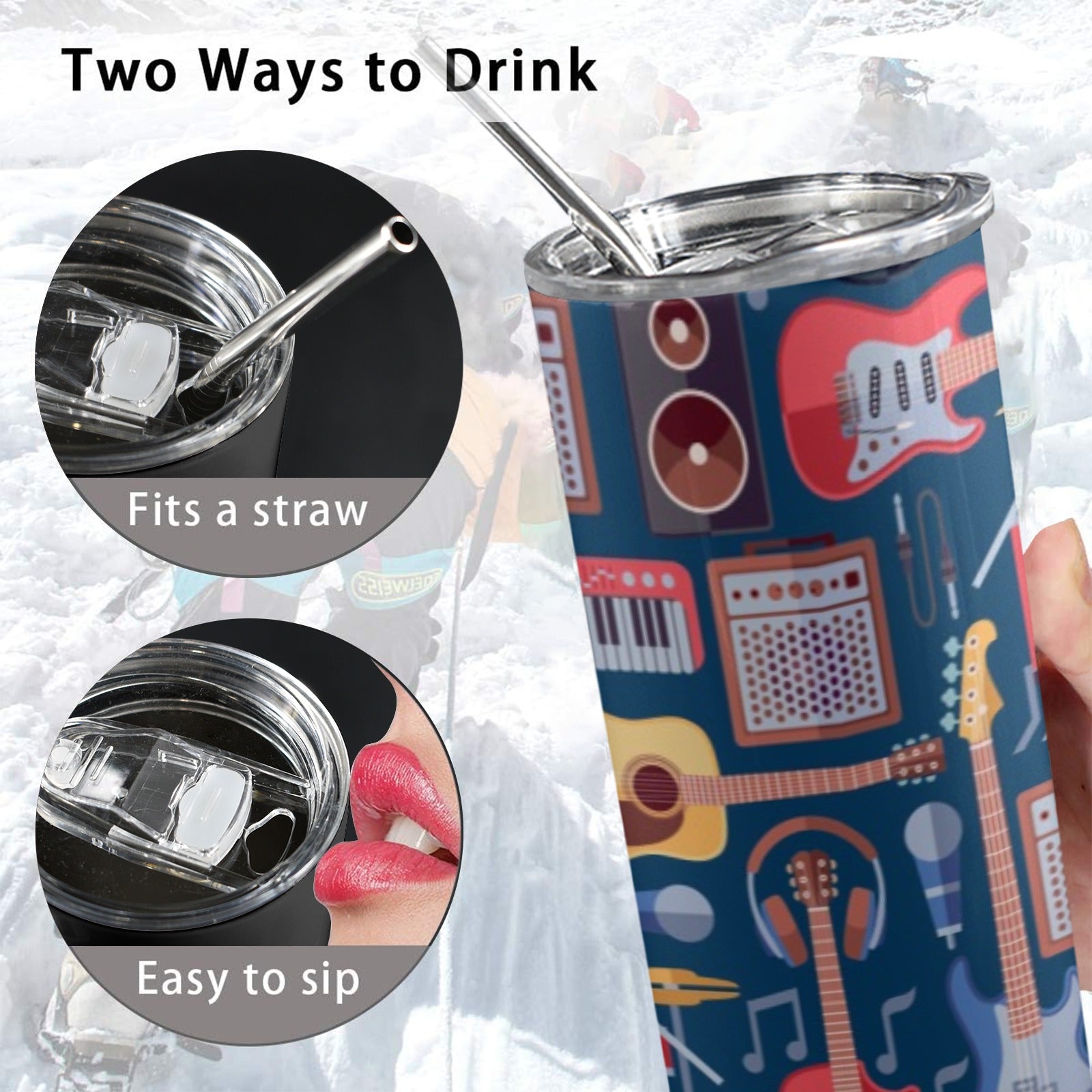 Music Instruments Blue - 20oz Tall Skinny Tumbler with Lid and Straw