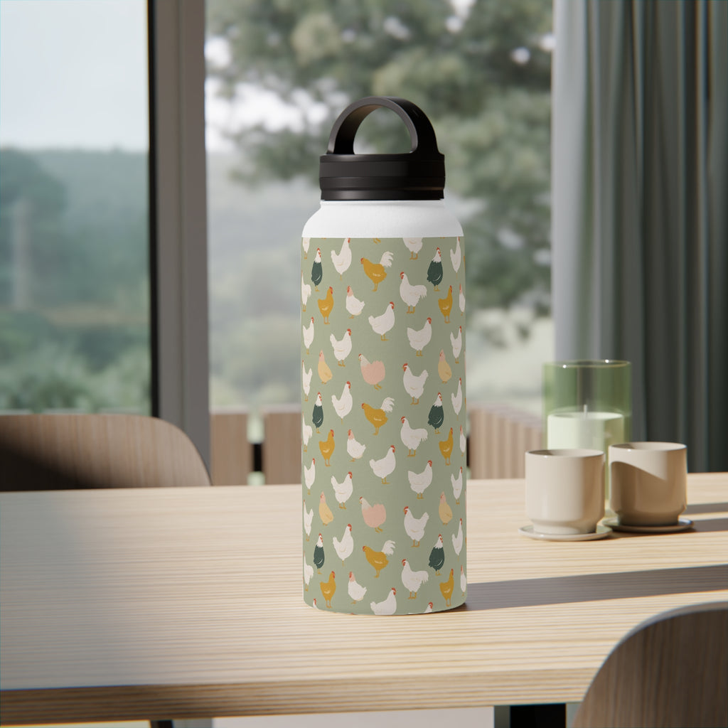 Chicken Life Stainless Steel Water Bottle, Handle Lid Stainless Steel Water Bottle With Handle Lid animal Globally Fulfilled