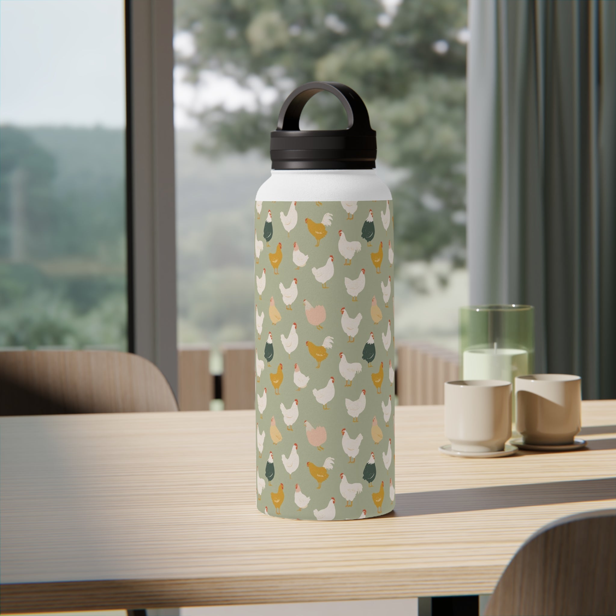 Chicken Life - Stainless Steel Water Bottle, Handle Lid Stainless Steel Water Bottle With Handle Lid animal Globally Fulfilled