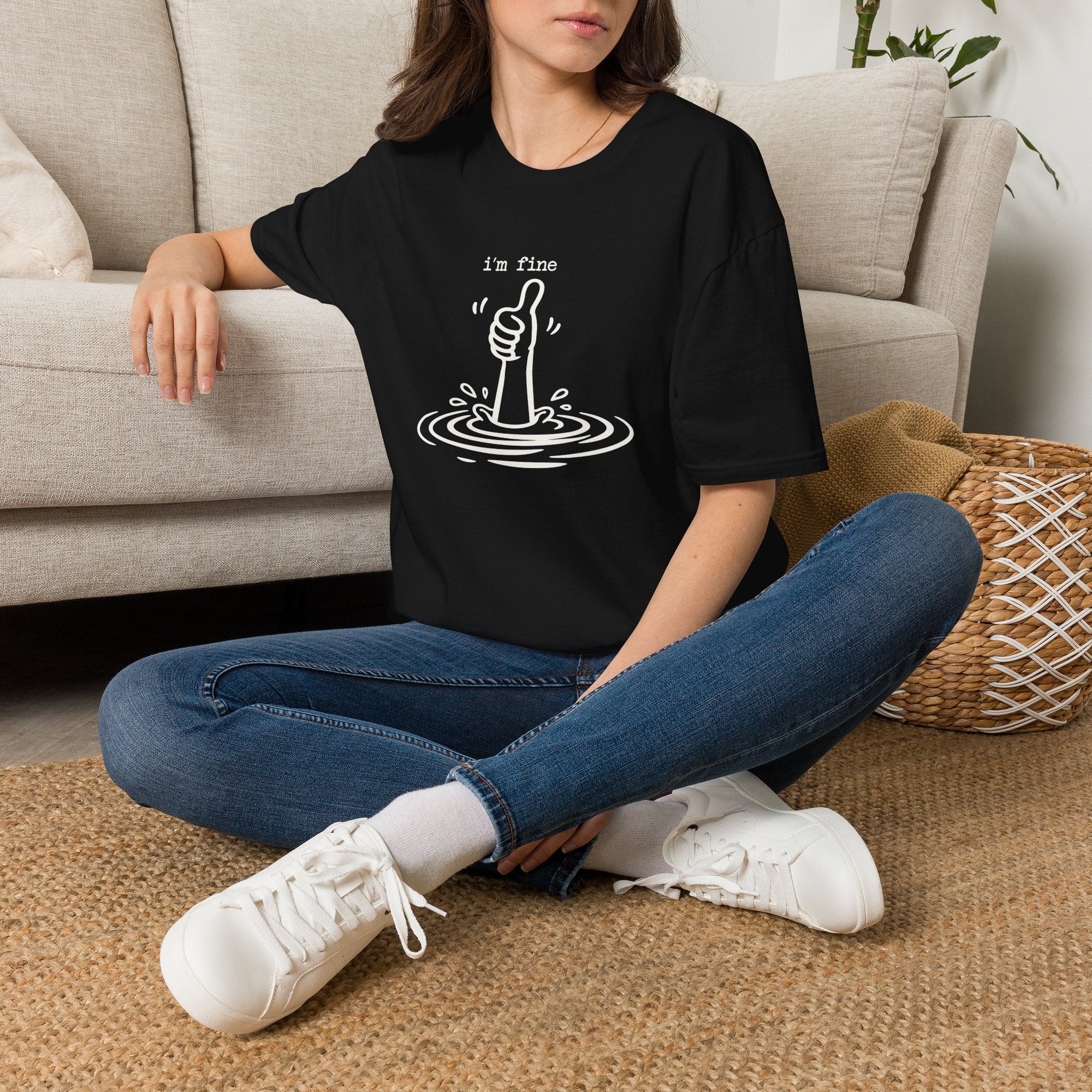 I'm Fine Drowning Thumbs Up Unisex T-shirt Black Unisex Adult T-shirt Globally Fulfilled Positivity