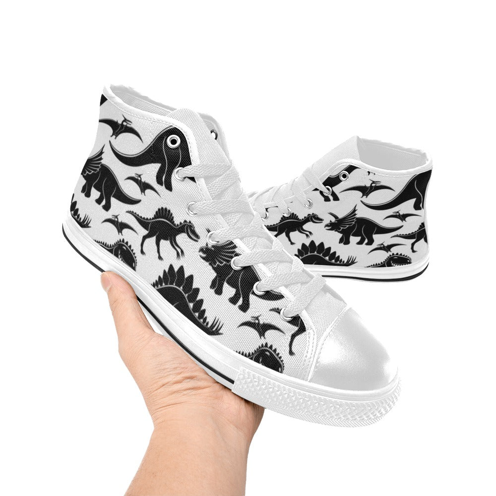 Black And White Dinosaurs - Men's High Top Canvas Shoes