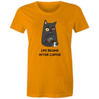 Life Begins After Coffee - Womens T-shirt Orange Womens T-shirt Coffee Printed In Australia
