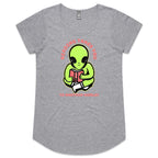 Reading Takes You To Another World, Alien - Womens Scoop Neck T-Shirt Grey Marle Womens Scoop Neck T-shirt Printed In Australia Reading Sci Fi