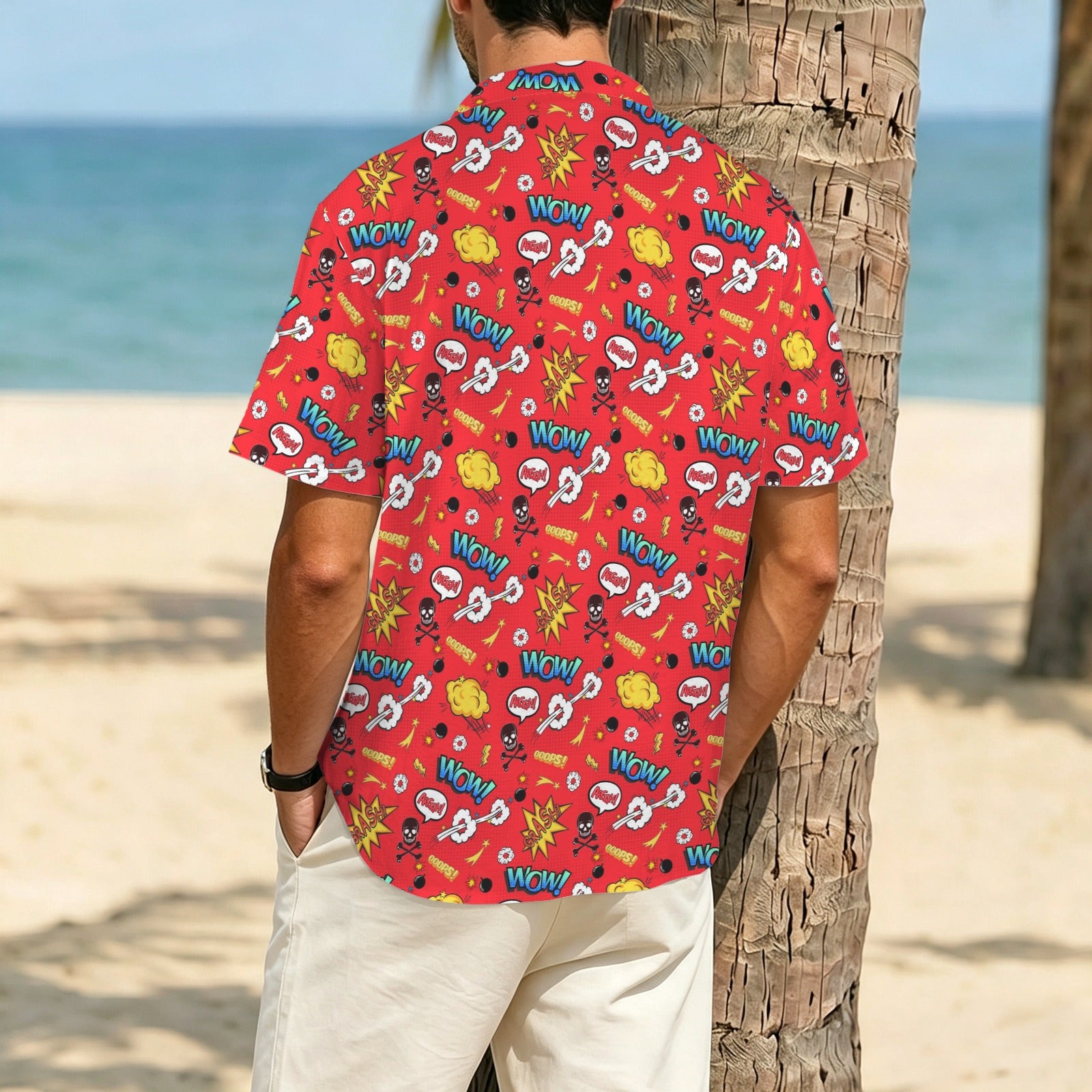 Comic Book Red Men's Crinkle Hawaiian Shirt
