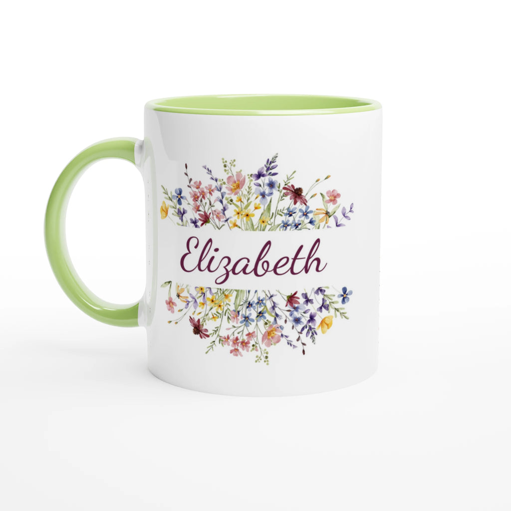 Personalise - Flower Frame Name - 11oz Ceramic Mug Ceramic Green Personalised 11oz Mug customise Globally Fulfilled Name personalise Plants