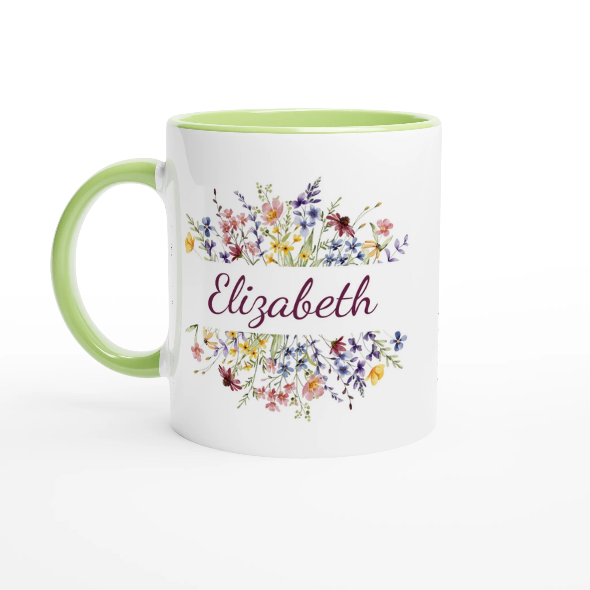 Personalise - Flower Frame Name - 11oz Ceramic Mug Ceramic Green Personalised 11oz Mug customise Globally Fulfilled Name personalise Plants