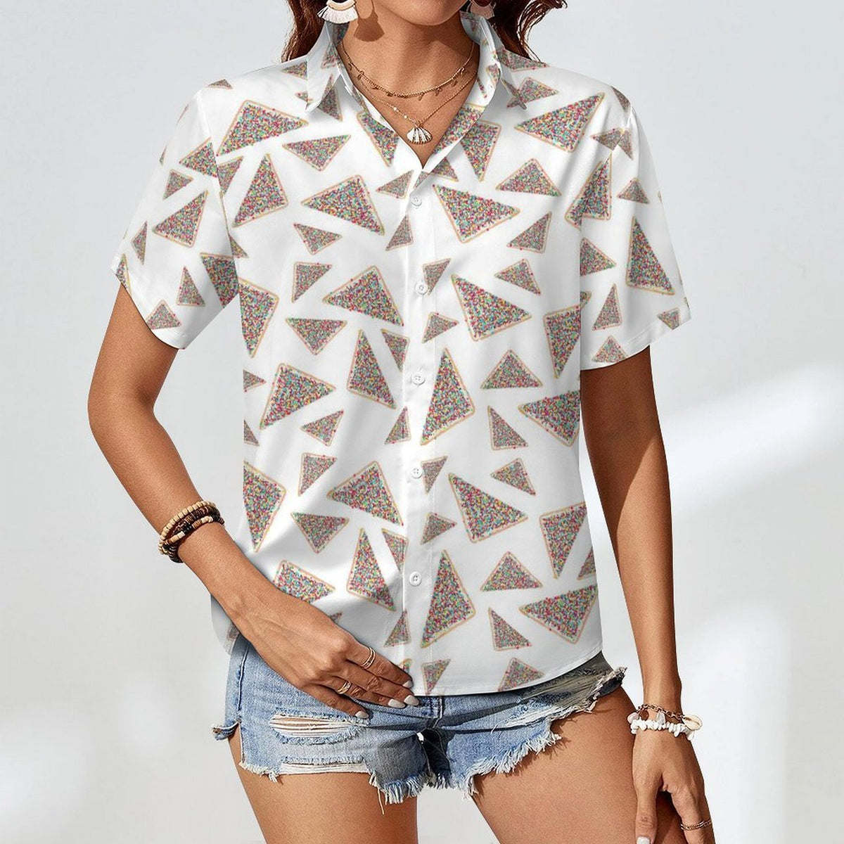 Fairy Bread Women's Collared Pocketless Short Sleeve Shirt
