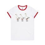 Duck Duck Goose - Women's Ringer Tee White Red Womens Ringer T-shirt animal Games Printed In Australia