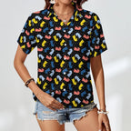 Colourful Chess Women's Collared Pocketless Short Sleeve Shirt