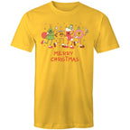 Crazy Christmas Characters - Mens T-Shirt Yellow Mens Christmas T-shirt Christmas Printed In Australia