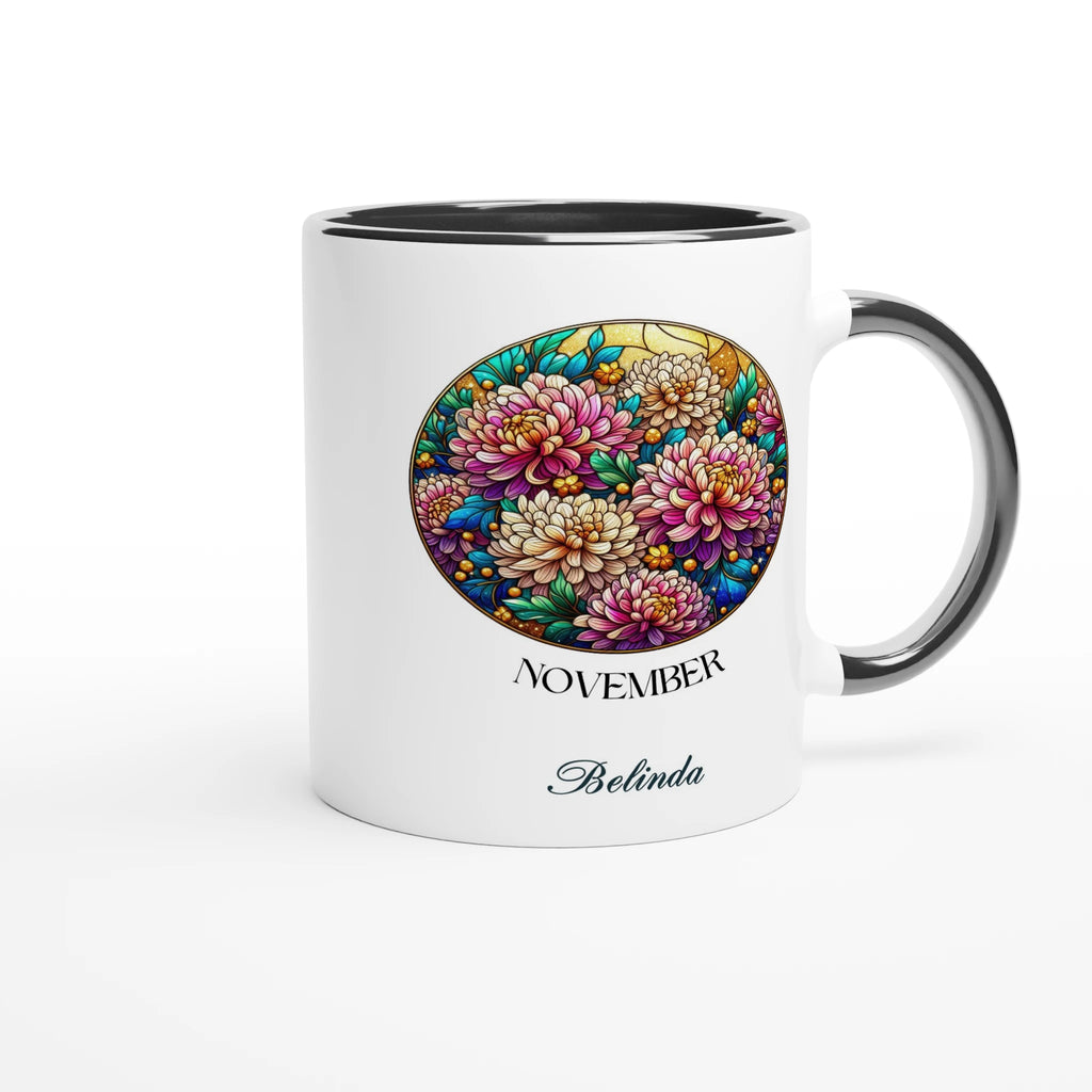 Stained Glass Birth Month Flowers - 11oz Ceramic Mug Personalised 11oz Mug Birthday customise Globally Fulfilled Name personalise Plants