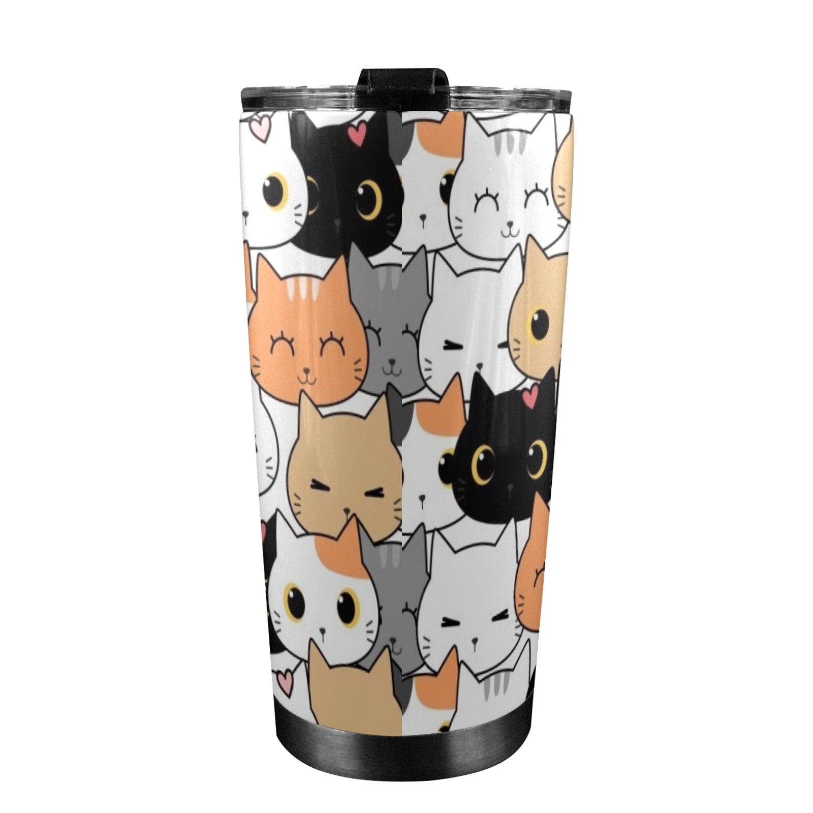 Cute Cartoon Cats - 20oz Mobile Tumbler with Lid (Black Lock) 20oz Travel Mug animal Printed Offshore