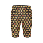 Round Pizzas On Black Women's Bike Shorts With Side Pockets