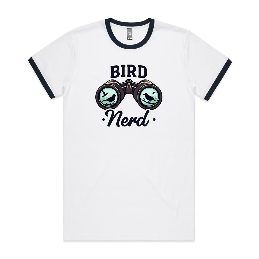 Bird Nerd - Staple Ringer Tee White Navy Ringer T-Shirt animal Printed In Australia