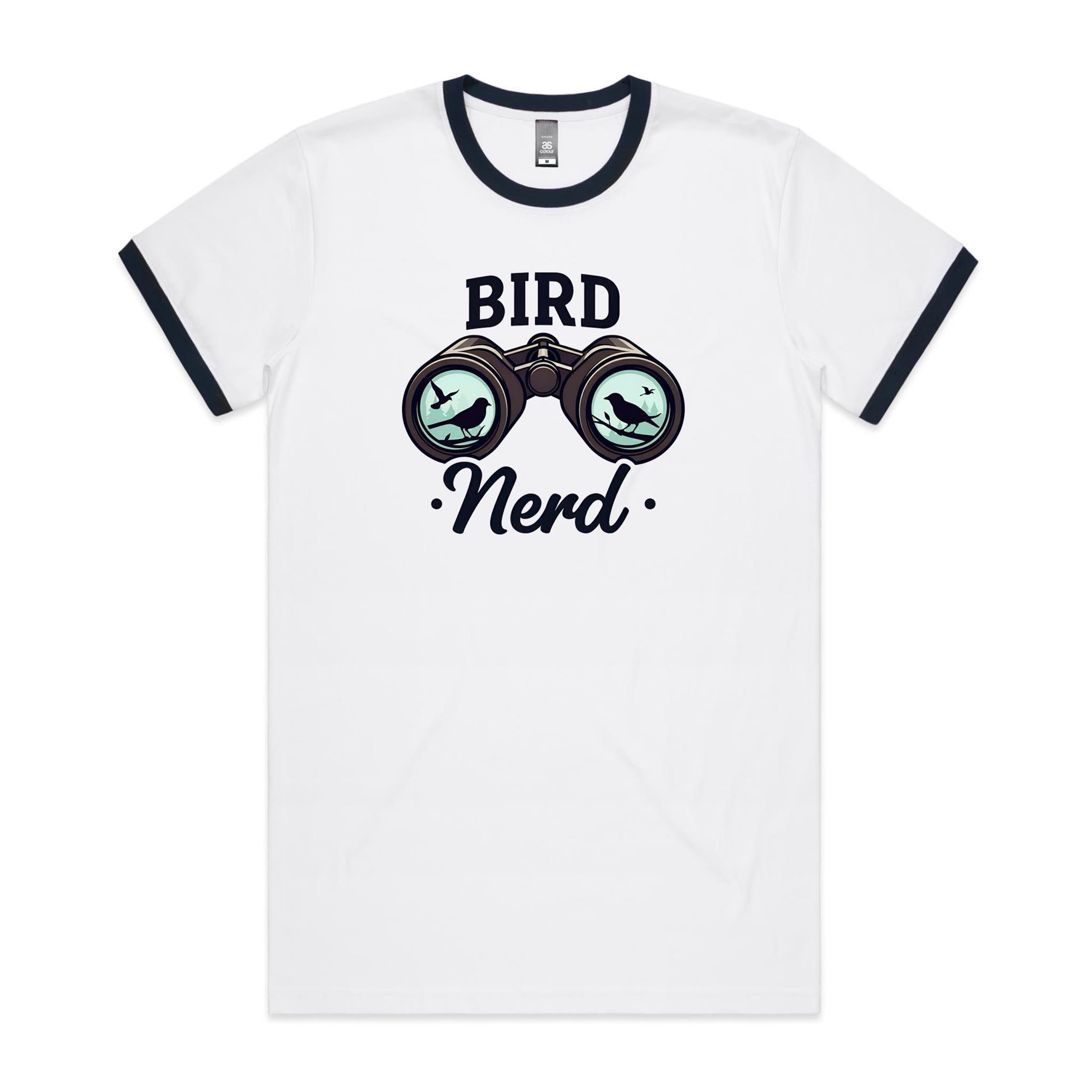 Bird Nerd - Staple Ringer Tee White Navy Ringer T-Shirt animal Printed In Australia