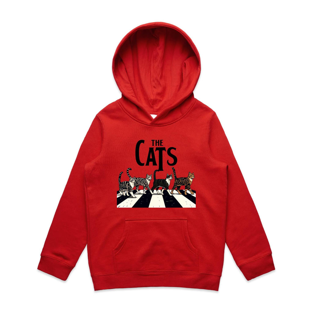 The Cats, Fab Four Crossing The Road - Kids Hoodie Red Kids Hoodie animal Music Printed In Australia
