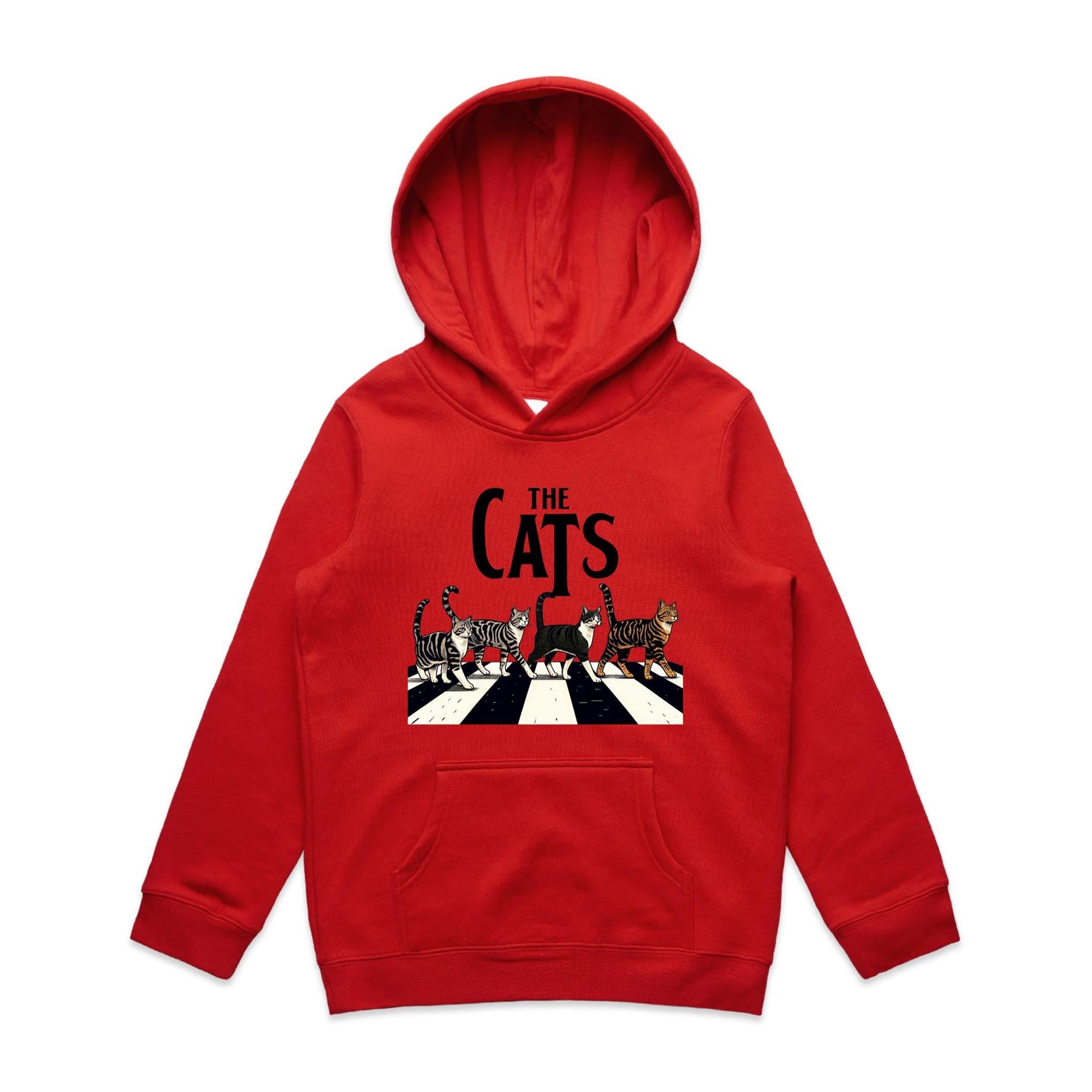 The Cats, Fab Four Crossing The Road - Kids Hoodie Red Kids Hoodie animal Music Printed In Australia