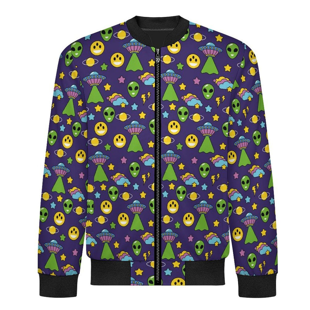 Groovy Alien And UFO Men's Casual Zip‑Up Bomber Jacket