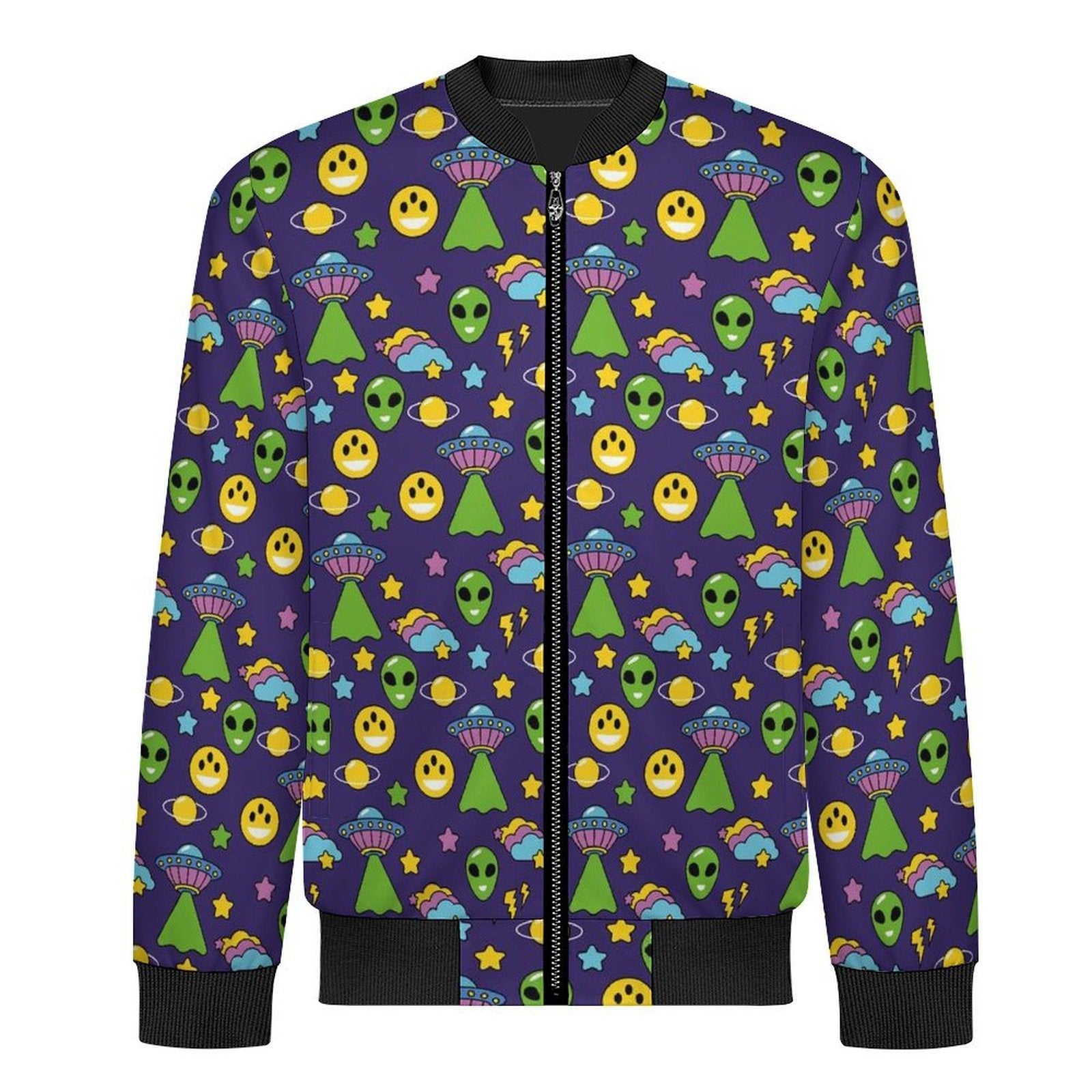 Groovy Alien And UFO Men's Casual Zip‑Up Bomber Jacket
