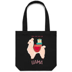 Fa La La La Llama, Christmas - Canvas Tote Bag Black One Size Christmas Tote Bag Christmas Printed In Australia