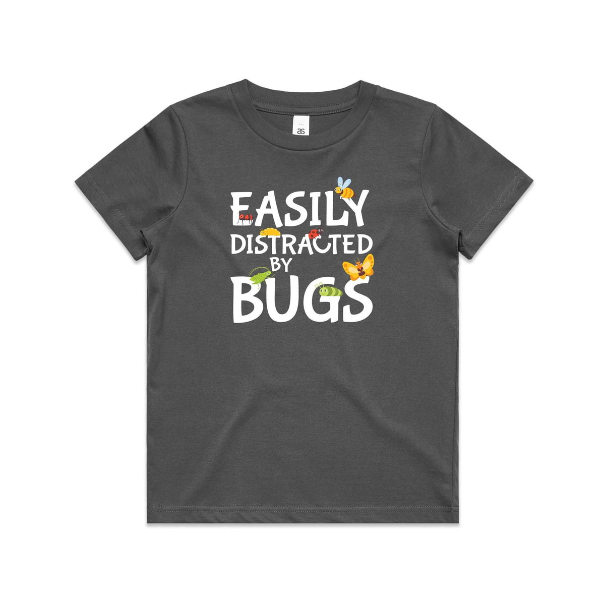 Easily Distracted By Bugs Kids AS Colour T-shirt Charcoal Kids Youth T-shirt Printed In Australia