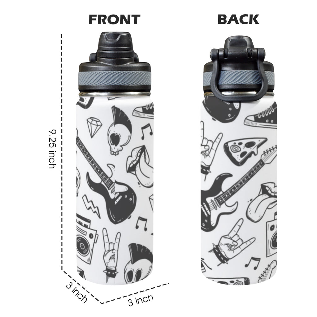 Rock Music - Insulated Water Bottle with Dual-Use Lid (18oz) Insulated Water Bottle with Dual-Use Lid (18oz) Music Printed Offshore