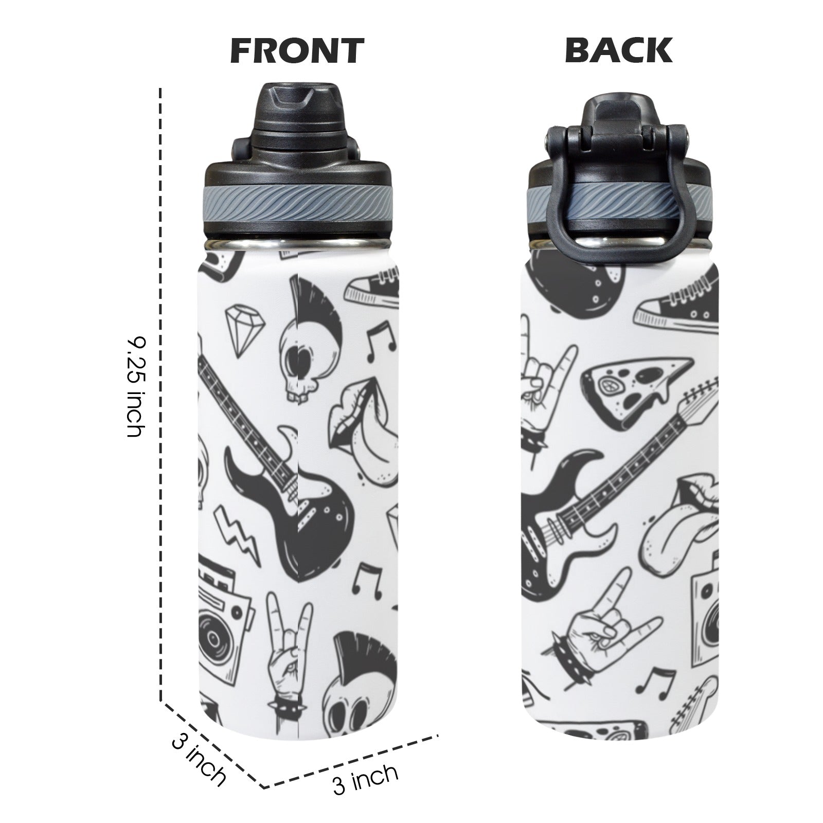 Rock Music - Insulated Water Bottle with Dual-Use Lid (18oz) Insulated Water Bottle with Dual-Use Lid (18oz) Music Printed Offshore