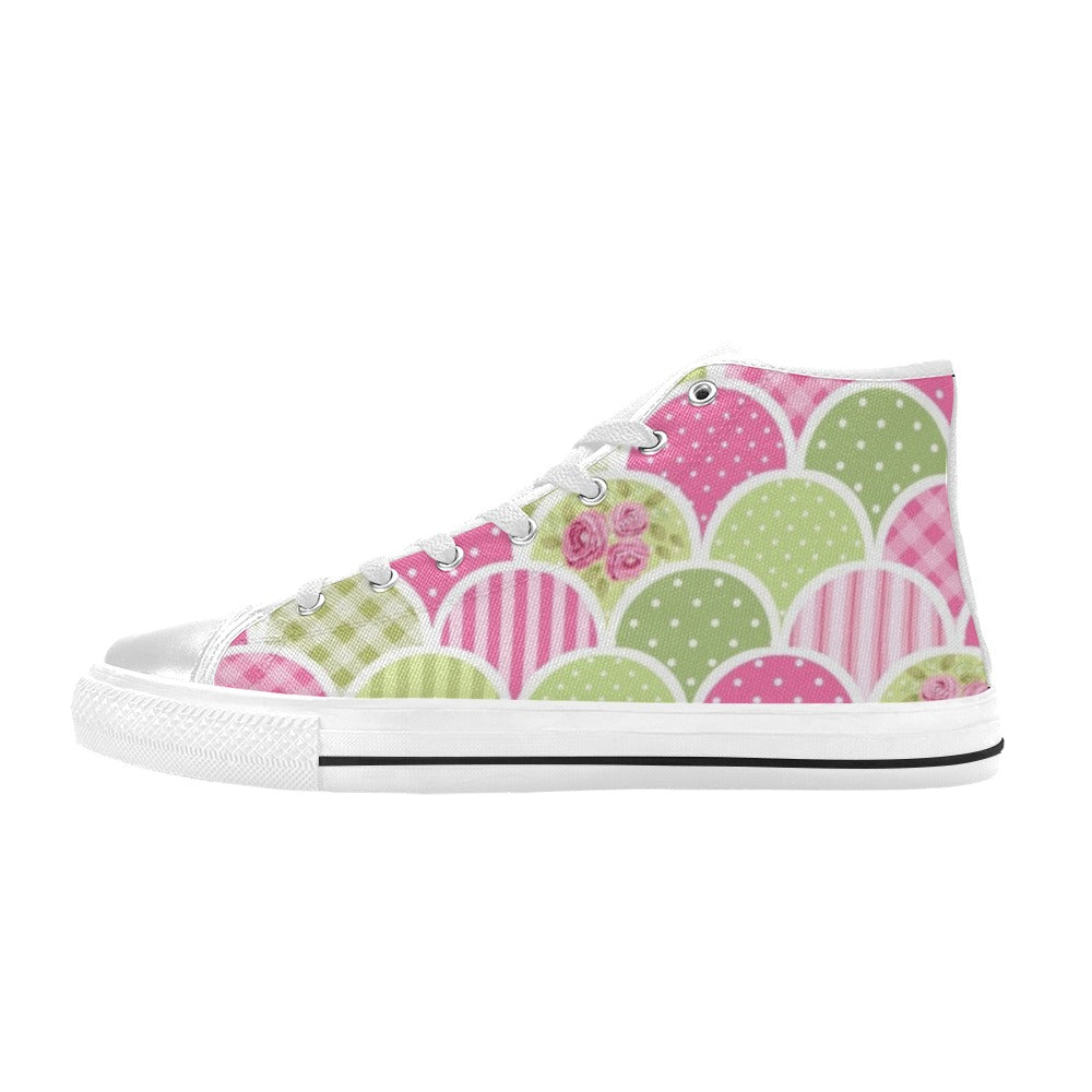 Floral Tabs - Women's High Top Canvas Shoes US12 Womens Classic High Top Shoes Plants Printed Offshore