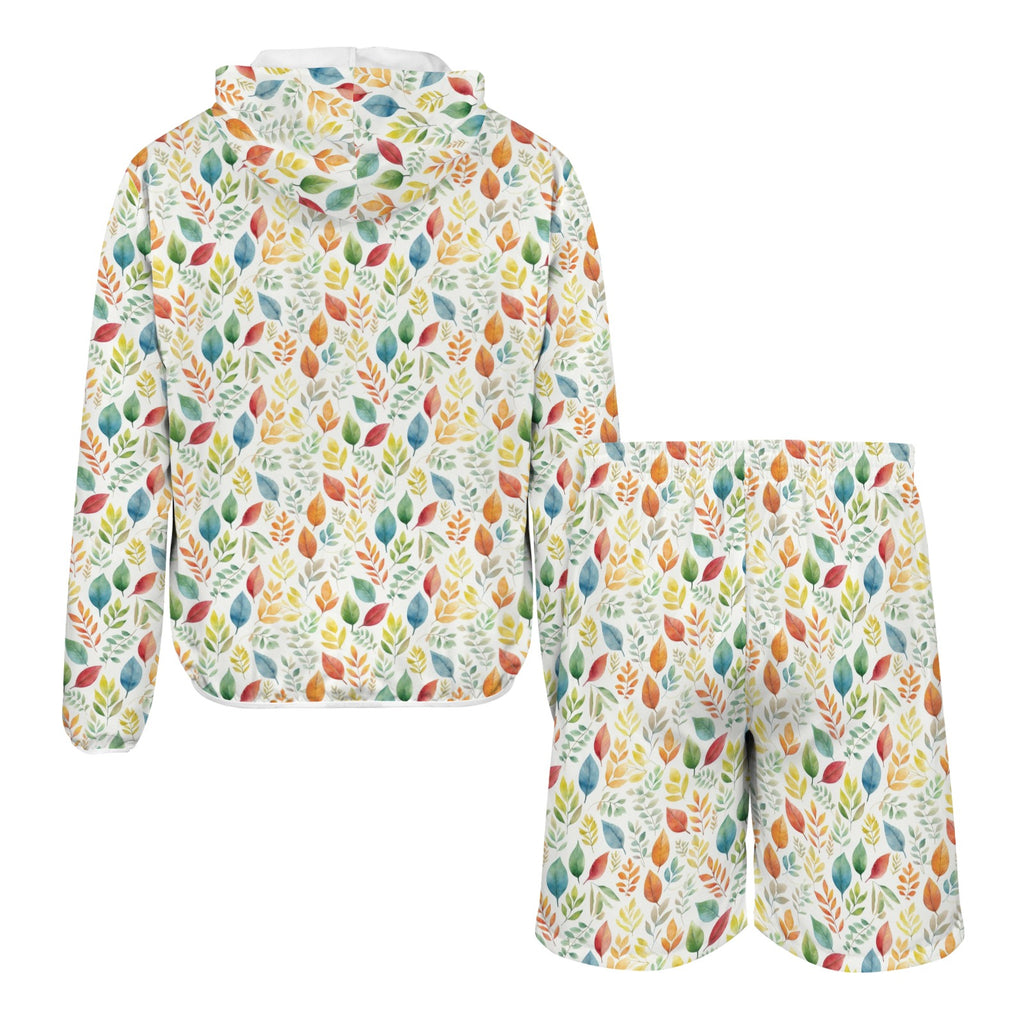 Autumn Leaves Men's Lightweight Sun Hoodie & Shorts Set Men's Lightweight Sun Hoodie & Shorts Plants Printed Offshore