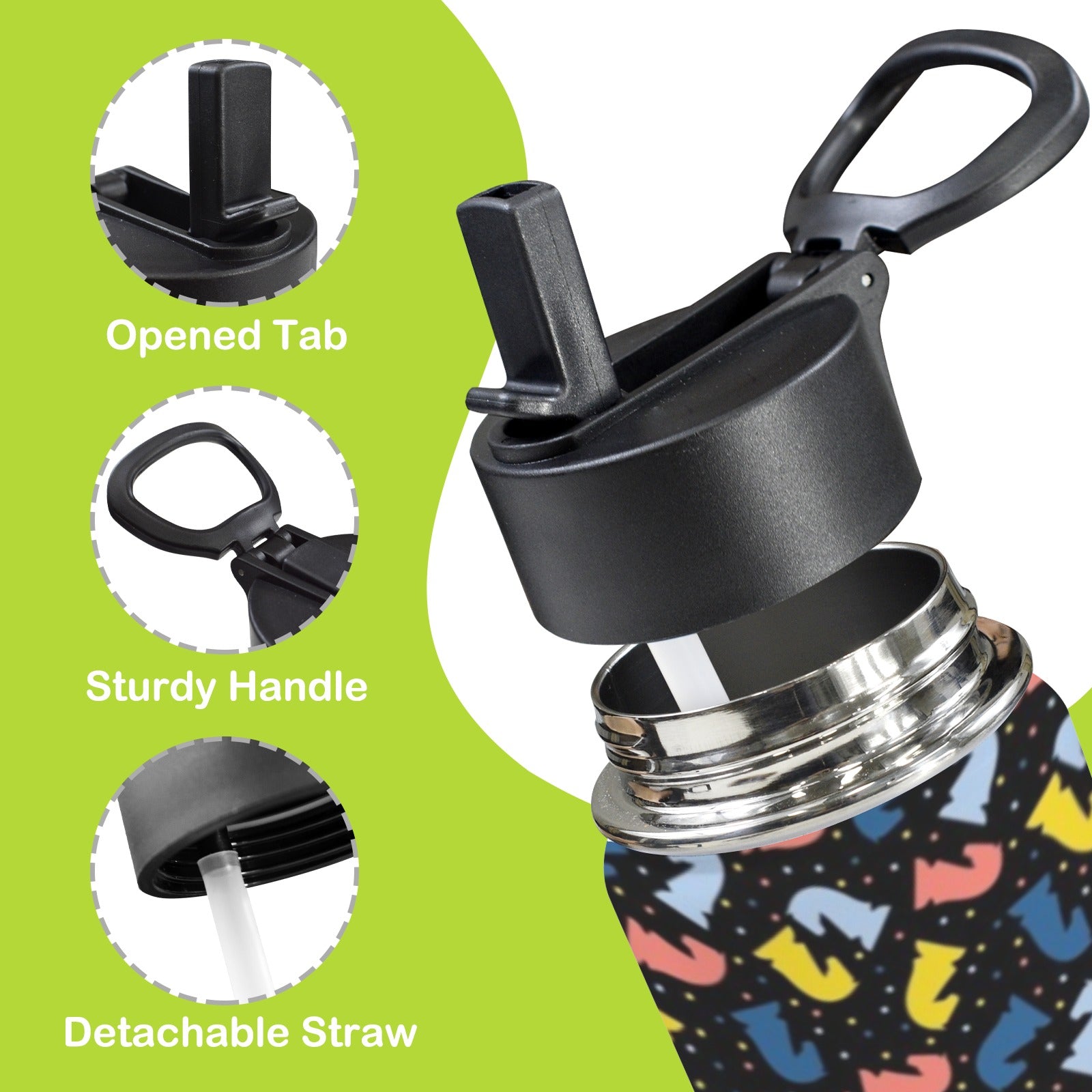 Colourful Chess Pattern 12oz Kids Water Bottle with Straw Lid