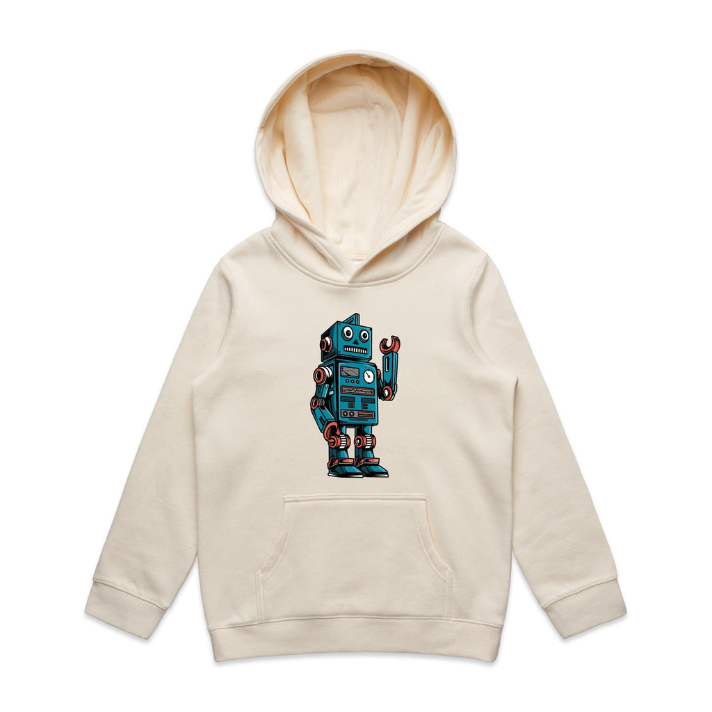 Robot - Kids Hoodie Ecru Kids Hoodie Printed In Australia
