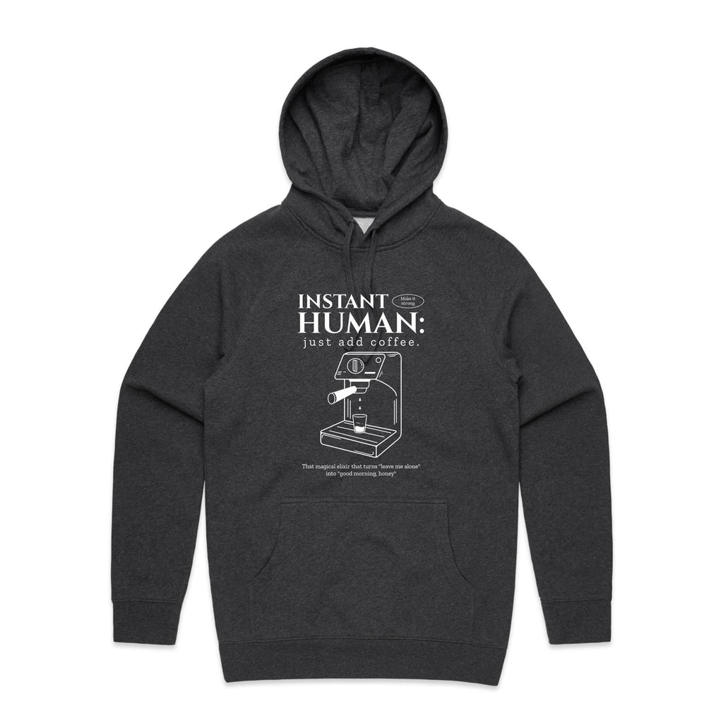 Instant Human, Coffee Machine - Mens Hoodie Asphalt Marle Mens Hoodie Coffee Printed In Australia