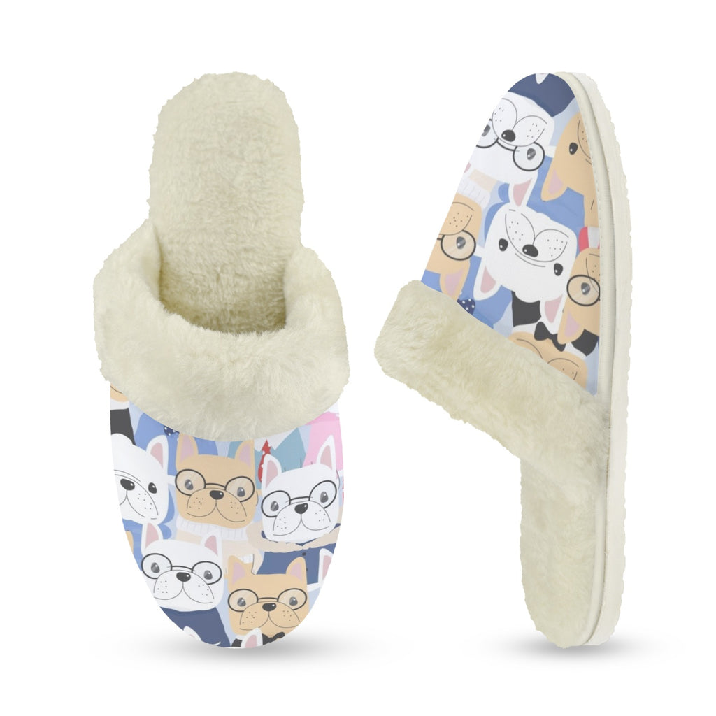Dog Crowd Women's Fur Trim Thick-Sole Indoor Slippers Women's Fur Trimmed Slippers animal Printed Offshore