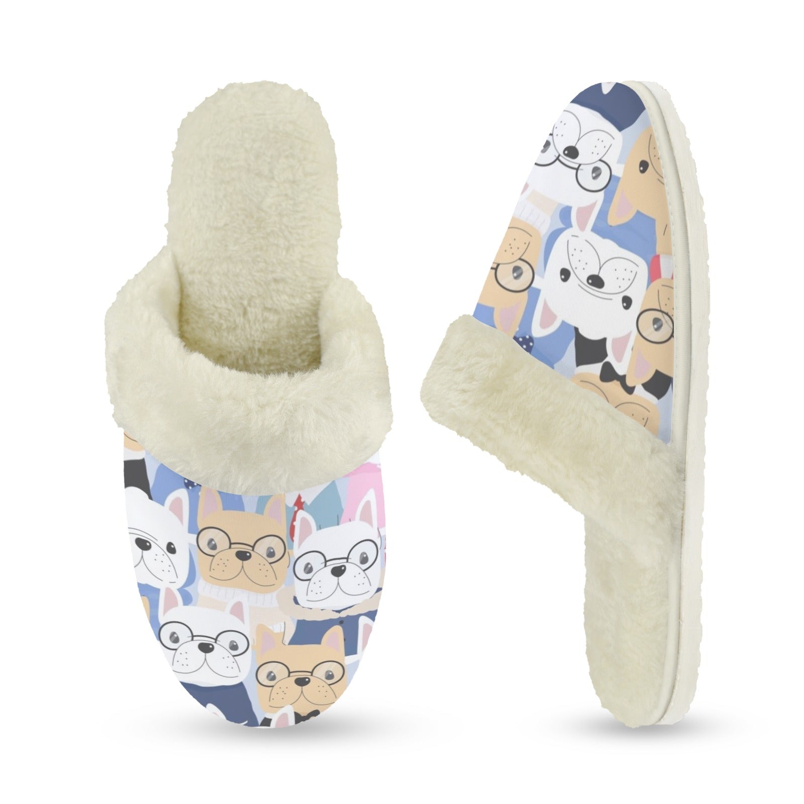 Dog Crowd Women's Fur Trim Thick-Sole Indoor Slippers Women's Fur Trimmed Slippers animal Printed Offshore