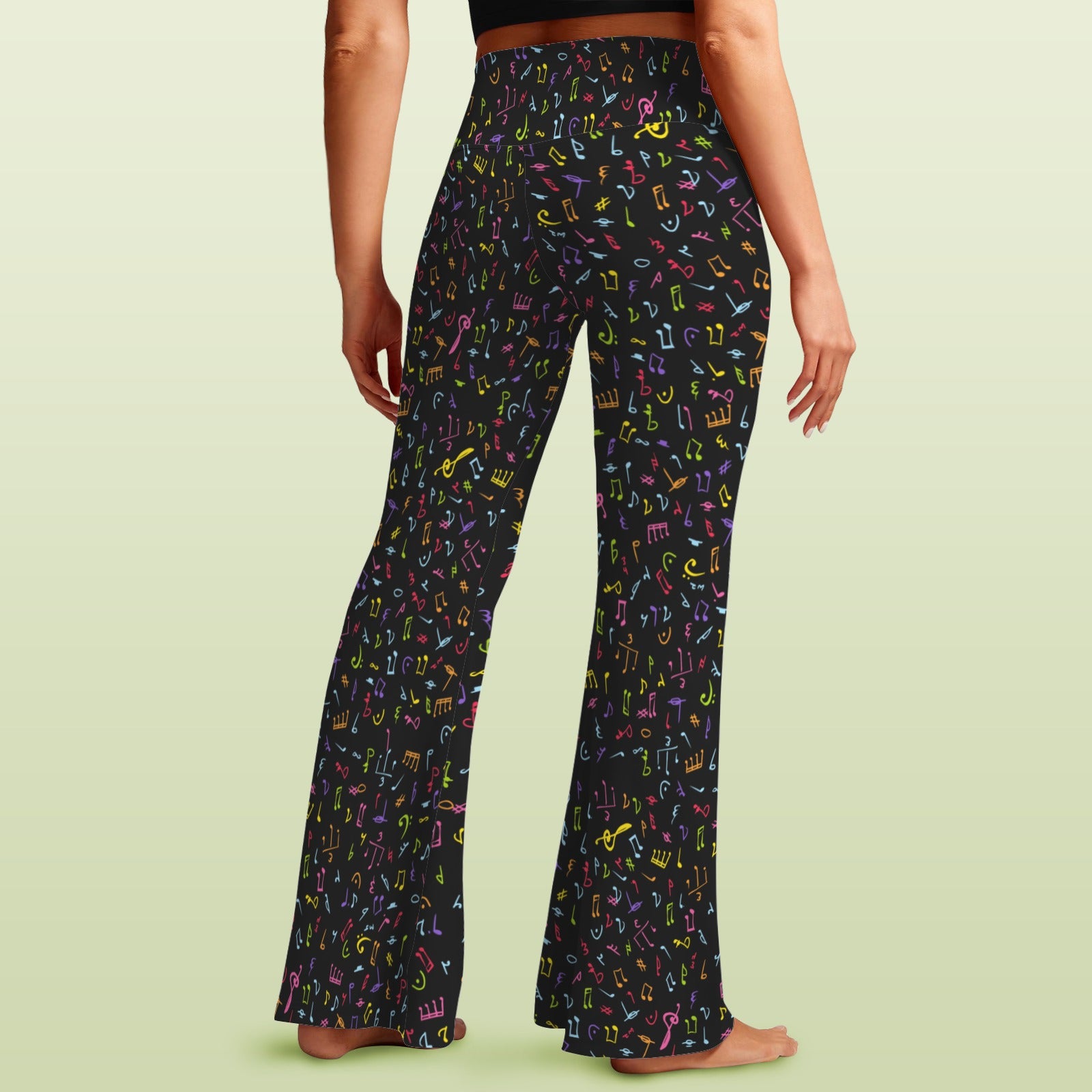 Music Notes High Waist Crossover Tummy Control Flare Leggings High Waist Flare Leggings Music Printed Offshore