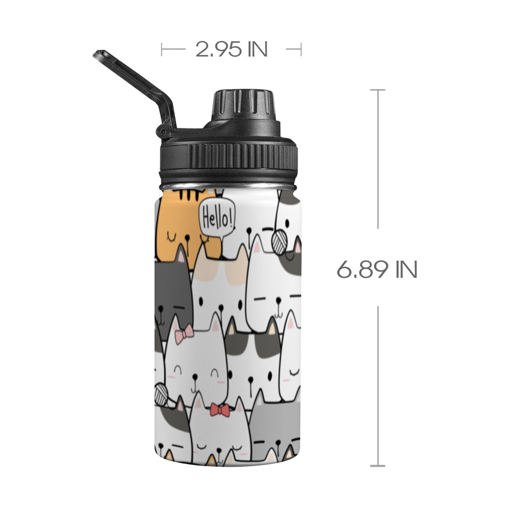 Cat Hello Kids Water Bottle with Chug Lid (12 oz) One Size Kids Water Bottle with Chug Lid animal Printed Offshore