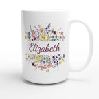 Personalise - Flower Frame Name - White 15oz Ceramic Mug Personalised 15oz Mug customise Globally Fulfilled Name personalise Plants