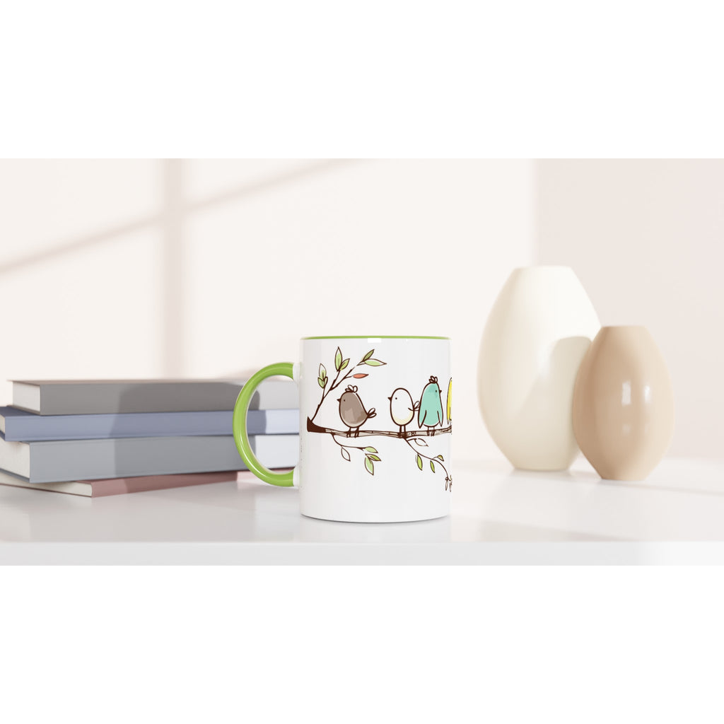 Birds On A Branch - White 11oz Ceramic Mug with Colour Inside Colour 11oz Mug animal Globally Fulfilled