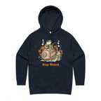 Stay Weird, Guitar Playing Frog On A Snail Women's AS Colour Hoodie Navy Womens Hoodie animal Music Printed In Australia