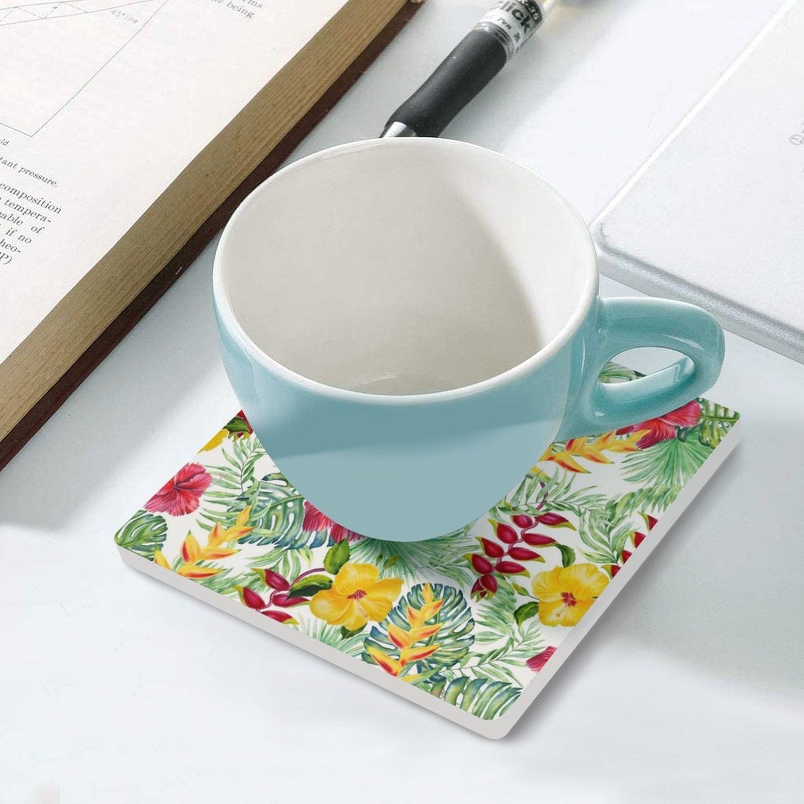 Tropical Flowers Ceramic Coasters (Square) Ceramic Coasters Plants Printed Offshore