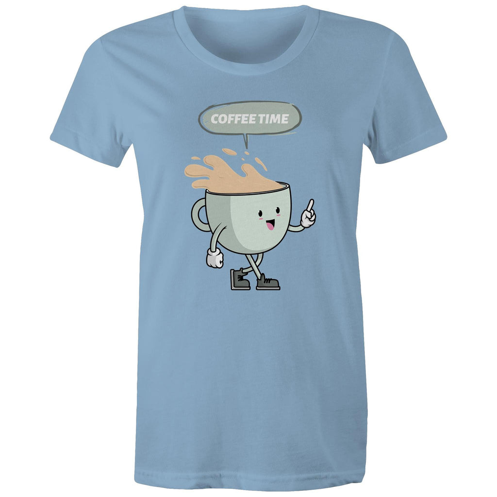 Coffee Time - Womens T-shirt Carolina Blue Womens T-shirt Coffee Printed In Australia