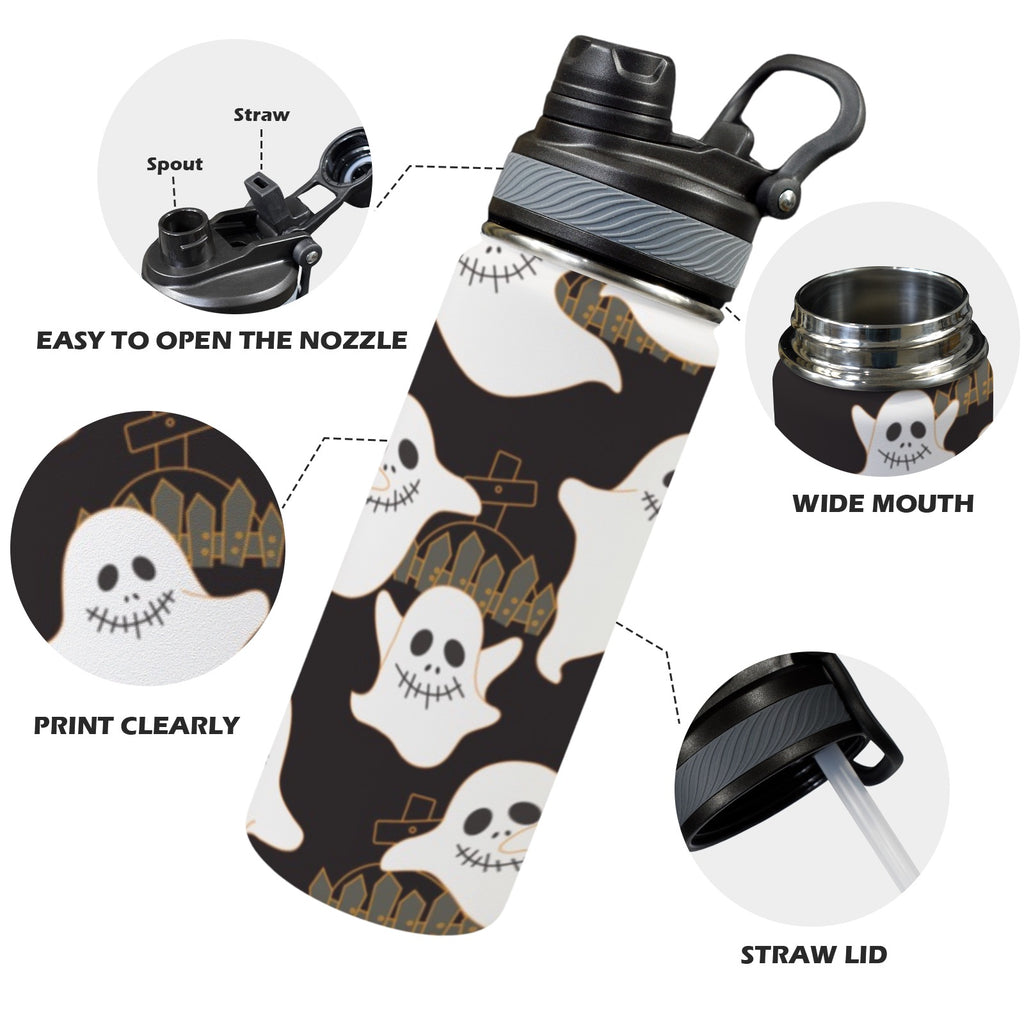Ghosts - Insulated Water Bottle with Dual-Use Lid (18oz) Insulated Water Bottle with Dual-Use Lid (18oz) Halloween Printed Offshore