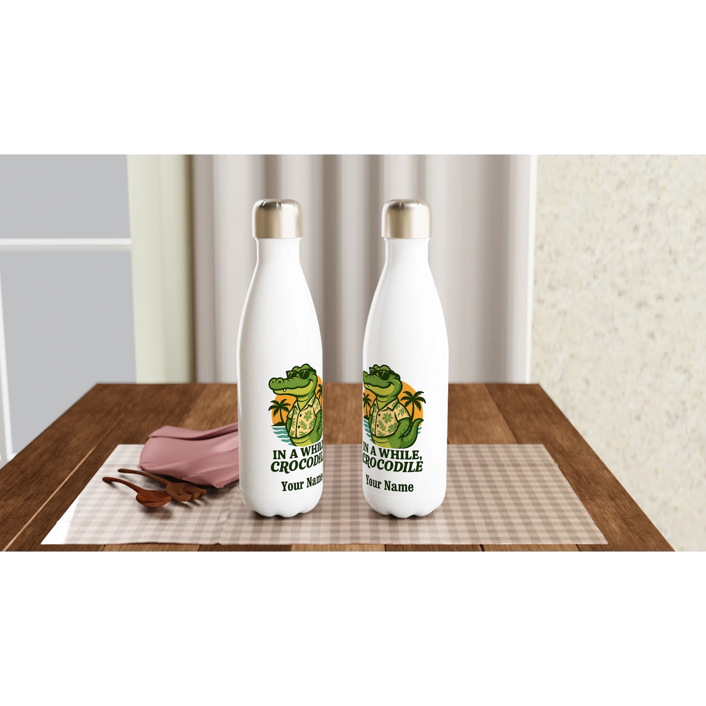 Personalised In A While, Crocodile White 17oz Stainless Steel Water Bottle Personalised Water Bottle animal Globally Fulfilled
